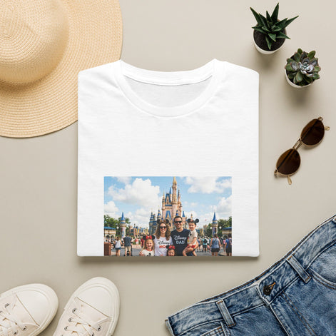 Family Vacation T-Shirt — Custom Disneyland Castle Photo Tee (Add Year/Text)