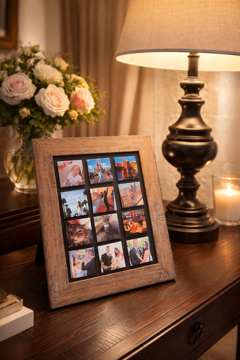 Magnetic Retro Display Frame in MDF – Distressed Brown or Aged White – Included Exactly 12 Magnets (5x5 cm/2x2")