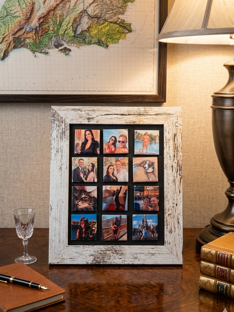 Magnetic Retro Display Frame in MDF – Distressed Brown or Aged White – Included Exactly 12 Magnets (5x5 cm/2x2")