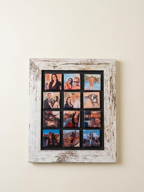 Magnetic Retro Display Frame in MDF – Distressed Brown or Aged White – Included Exactly 12 Magnets (5x5 cm/2x2")