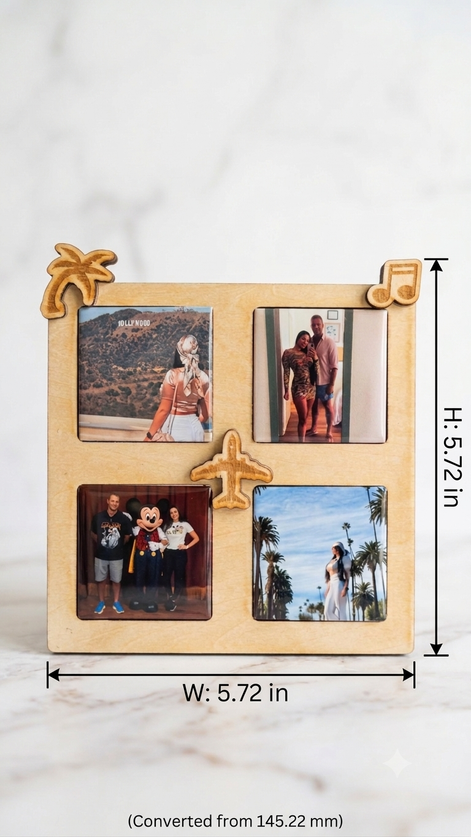 Wanderlust Travel Memories Photo Frame with 4 Personalized Magnets