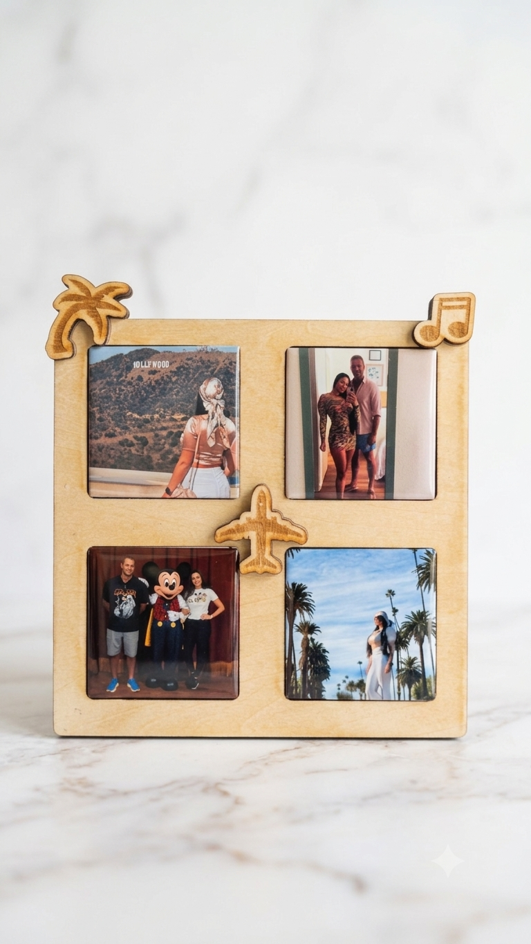 Wanderlust Travel Memories Photo Frame with 4 Personalized Magnets
