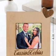Personalized Wooden Photo Frame with Engraved Names and Photo Magnet