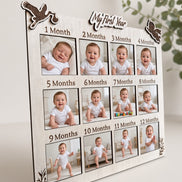 Custom 12-Photo Magnetic Wooden Frame – 12 Month & Year Milestone Board
