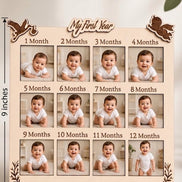 Custom 12-Photo Magnetic Wooden Frame – 12 Month & Year Milestone Board
