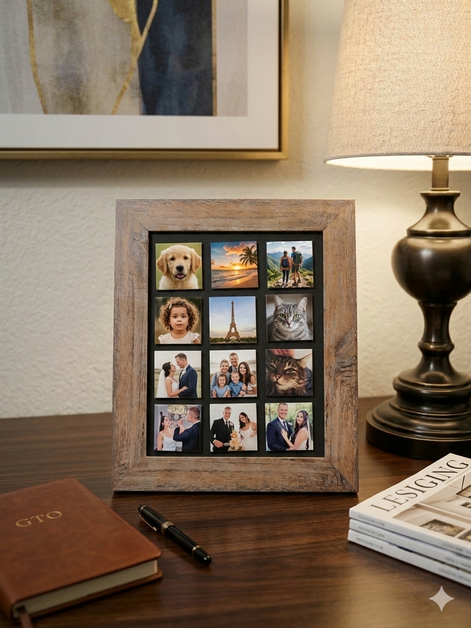 Magnetic Retro Display Frame in MDF – Distressed Brown or Aged White – Included Exactly 12 Magnets (5x5 cm/2x2")