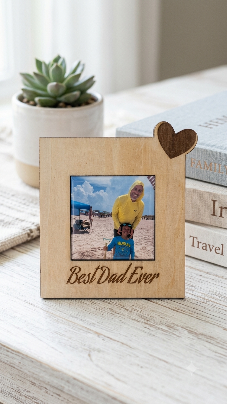 Father's Day Gift Frame with Engraved Names and Photo Magnet